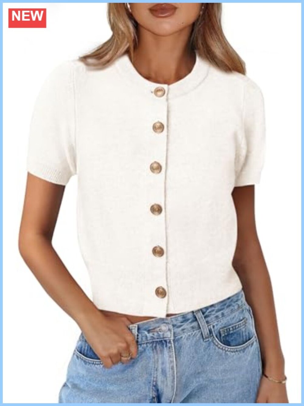 Women's Summer Cardigan Short Sleeve Button Down Crop Sweater